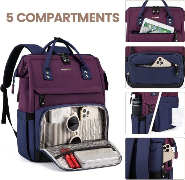 LOVEVOOK Laptop Backpack for Women, 15.6 Inch Work Business Backpacks Purse with USB Port, Large Capacity Nurse Bag College Bookbag for School, Waterproof Casual Daypack for Travel - Image 57