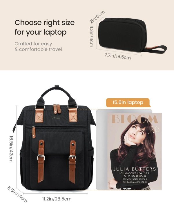 LOVEVOOK Laptop Backpack for Women Work Travel Backpack Purse, Commuter Business Computer Bag Teacher Nurse Bags, College School Backpack Student Bookbag with Multi-Pockets, 15.6 Inch, Black-brown - Image 9