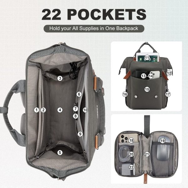 LOVEVOOK Laptop Backpack for Women Work Travel Backpack Purse, Commuter Business Computer Bag Teacher Nurse Bags, College School Backpack Student Bookbag with Multi-Pockets, 15.6 Inch, Black-brown - Image 28