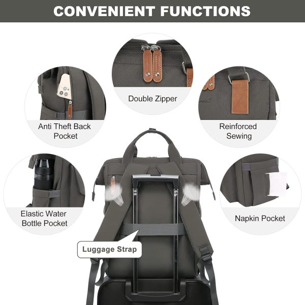 LOVEVOOK Laptop Backpack for Women Work Travel Backpack Purse, Commuter Business Computer Bag Teacher Nurse Bags, College School Backpack Student Bookbag with Multi-Pockets, 15.6 Inch, Black-brown - Image 29