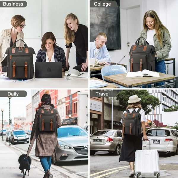 LOVEVOOK Laptop Backpack for Women Work Travel Backpack Purse, Commuter Business Computer Bag Teacher Nurse Bags, College School Backpack Student Bookbag with Multi-Pockets, 15.6 Inch, Black-brown - Image 32