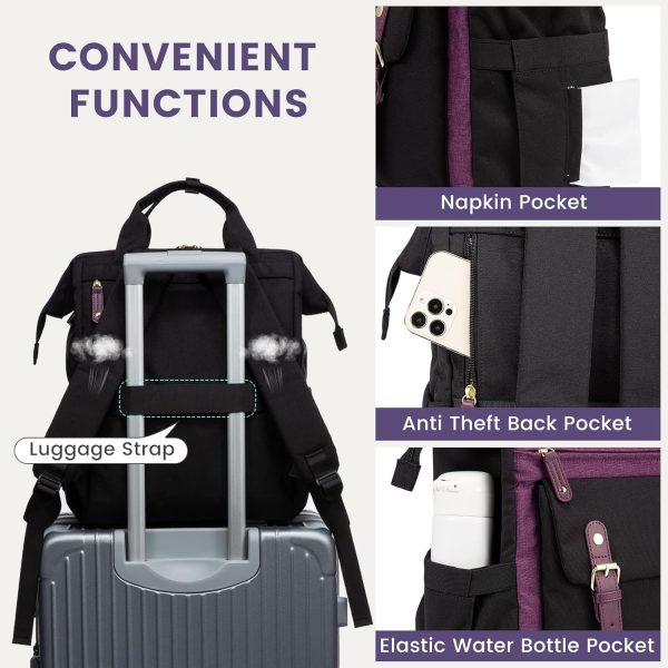 LOVEVOOK Laptop Backpack for Women Work Travel Backpack Purse, Commuter Business Computer Bag Teacher Nurse Bags, College School Backpack Student Bookbag with Multi-Pockets, 15.6 Inch, Black-brown - Image 46