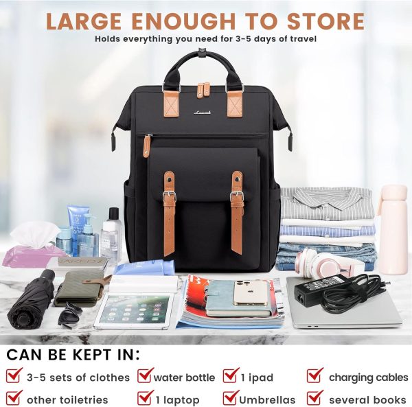LOVEVOOK Laptop Backpack for Women Work Travel Backpack Purse, Commuter Business Computer Bag Teacher Nurse Bags, College School Backpack Student Bookbag with Multi-Pockets, 15.6 Inch, Black-brown - Image 51