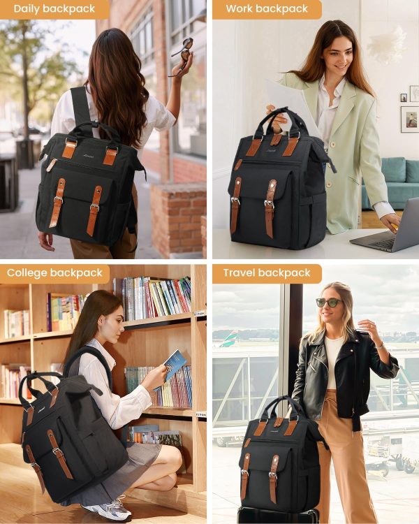 LOVEVOOK Laptop Backpack for Women Work Travel Backpack Purse, Commuter Business Computer Bag Teacher Nurse Bags, College School Backpack Student Bookbag with Multi-Pockets, 15.6 Inch, Black-brown - Image 57