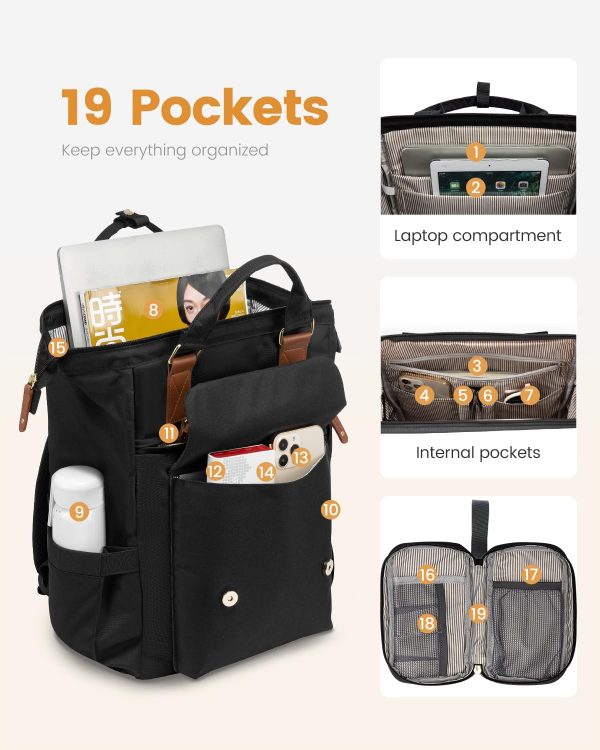 LOVEVOOK Laptop Backpack for Women Work Travel Backpack Purse, Commuter Business Computer Bag Teacher Nurse Bags, College School Backpack Student Bookbag with Multi-Pockets, 15.6 Inch, Black-brown - Image 60