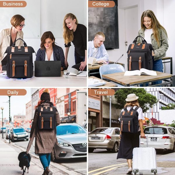 LOVEVOOK Laptop Backpack for Women Work Travel Backpack Purse, Commuter Business Computer Bag Teacher Nurse Bags, College School Backpack Student Bookbag with Multi-Pockets, 15.6 Inch, Black-brown - Image 62