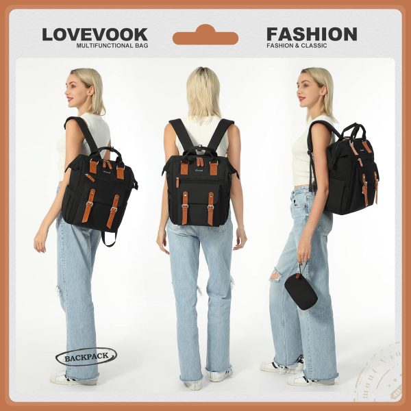 LOVEVOOK Laptop Backpack for Women Work Travel Backpack Purse, Commuter Business Computer Bag Teacher Nurse Bags, College School Backpack Student Bookbag with Multi-Pockets, 15.6 Inch, Black-brown - Image 64