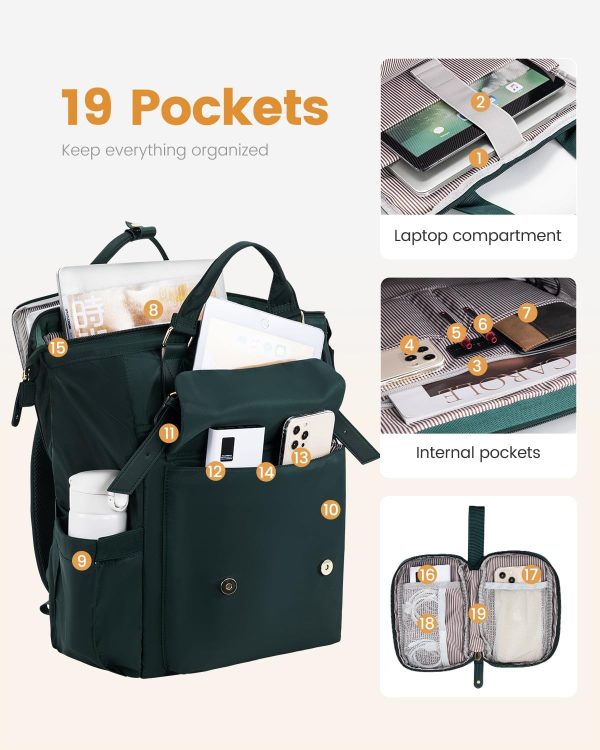 LOVEVOOK Laptop Backpack for Women Work Travel Backpack Purse, Commuter Business Computer Bag Teacher Nurse Bags, College School Backpack Student Bookbag with Multi-Pockets, 15.6 Inch, Black-brown - Image 66
