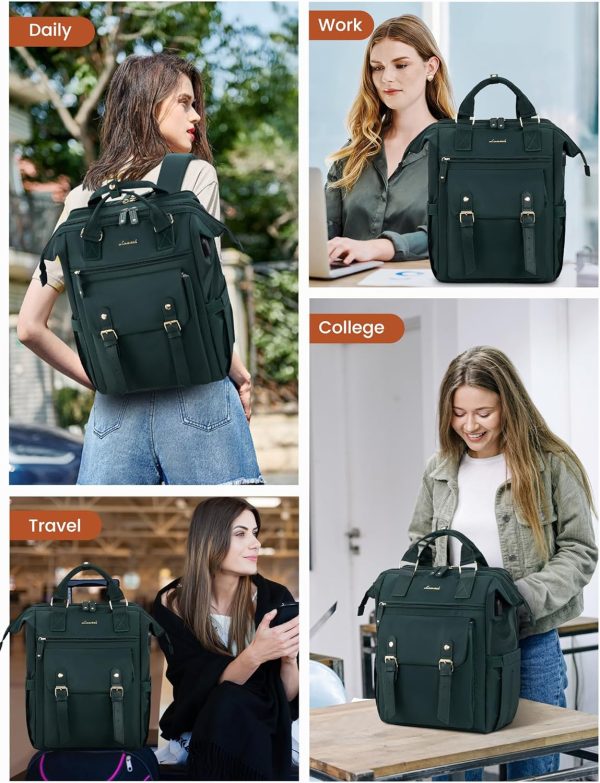 LOVEVOOK Laptop Backpack for Women Work Travel Backpack Purse, Commuter Business Computer Bag Teacher Nurse Bags, College School Backpack Student Bookbag with Multi-Pockets, 15.6 Inch, Black-brown - Image 73