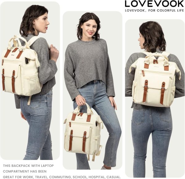 LOVEVOOK Laptop Backpack for Women Work Travel Backpack Purse, Commuter Business Computer Bag Teacher Nurse Bags, College School Backpack Student Bookbag with Multi-Pockets, 15.6 Inch, Black-brown - Image 84