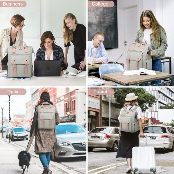 LOVEVOOK Laptop Backpack for Women Work Travel Backpack Purse, Commuter Business Computer Bag Teacher Nurse Bags, College School Backpack Student Bookbag with Multi-Pockets, 15.6 Inch, Black-brown - Image 93
