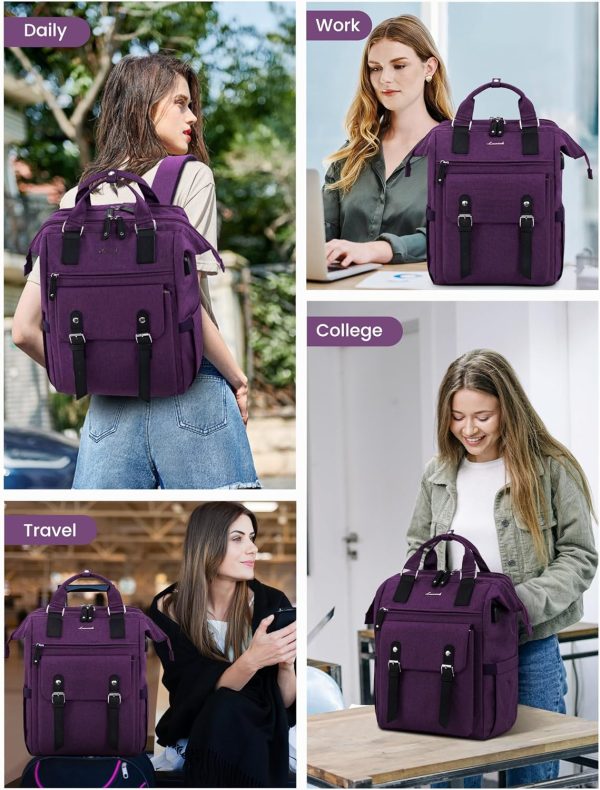 LOVEVOOK Laptop Backpack for Women Work Travel Backpack Purse, Commuter Business Computer Bag Teacher Nurse Bags, College School Backpack Student Bookbag with Multi-Pockets, 15.6 Inch, Black-brown - Image 99