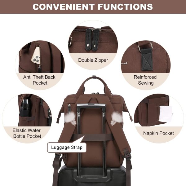 LOVEVOOK Laptop Backpack for Women Work Travel Backpack Purse, Commuter Business Computer Bag Teacher Nurse Bags, College School Backpack Student Bookbag with Multi-Pockets, 15.6 Inch, Black-brown - Image 106