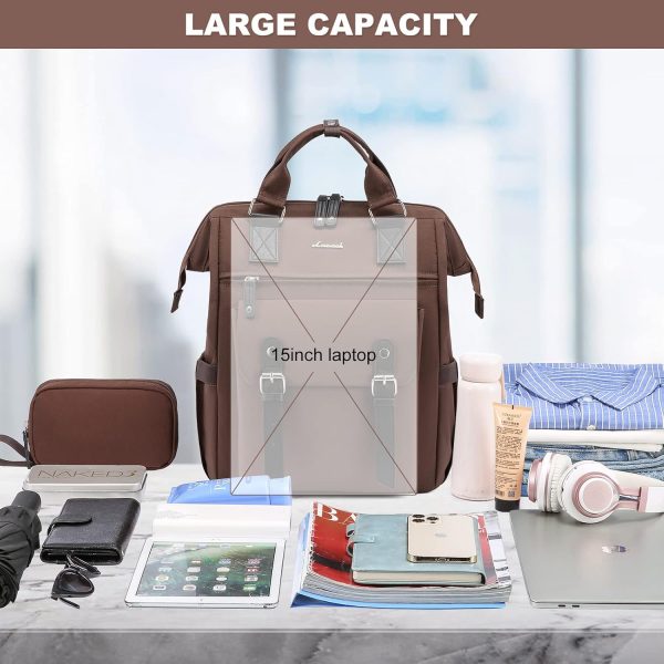 LOVEVOOK Laptop Backpack for Women Work Travel Backpack Purse, Commuter Business Computer Bag Teacher Nurse Bags, College School Backpack Student Bookbag with Multi-Pockets, 15.6 Inch, Black-brown - Image 107