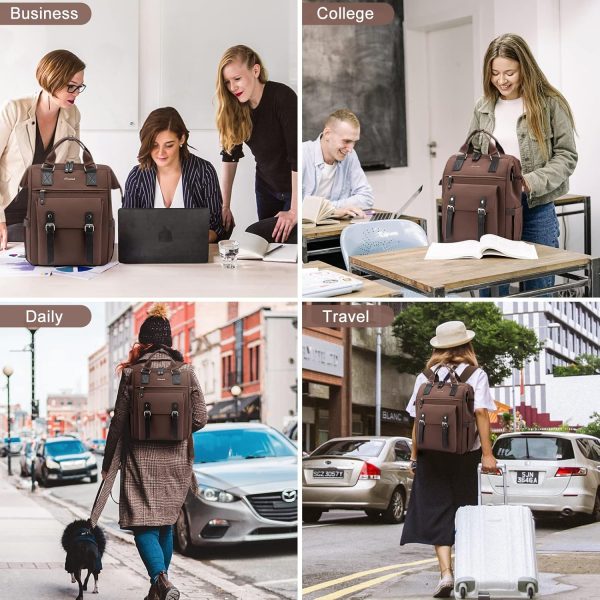 LOVEVOOK Laptop Backpack for Women Work Travel Backpack Purse, Commuter Business Computer Bag Teacher Nurse Bags, College School Backpack Student Bookbag with Multi-Pockets, 15.6 Inch, Black-brown - Image 108