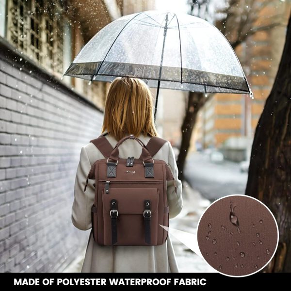 LOVEVOOK Laptop Backpack for Women Work Travel Backpack Purse, Commuter Business Computer Bag Teacher Nurse Bags, College School Backpack Student Bookbag with Multi-Pockets, 15.6 Inch, Black-brown - Image 109