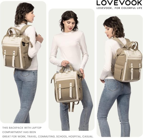 LOVEVOOK Laptop Backpack for Women Work Travel Backpack Purse, Commuter Business Computer Bag Teacher Nurse Bags, College School Backpack Student Bookbag with Multi-Pockets, 15.6 Inch, Black-brown - Image 114