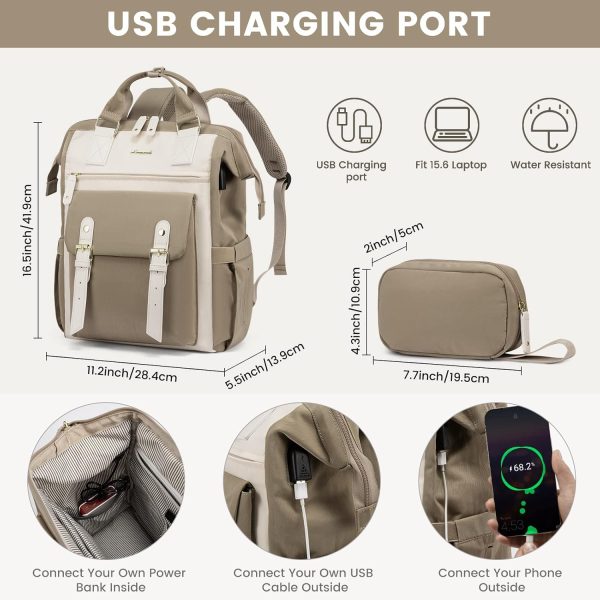 LOVEVOOK Laptop Backpack for Women Work Travel Backpack Purse, Commuter Business Computer Bag Teacher Nurse Bags, College School Backpack Student Bookbag with Multi-Pockets, 15.6 Inch, Black-brown - Image 116