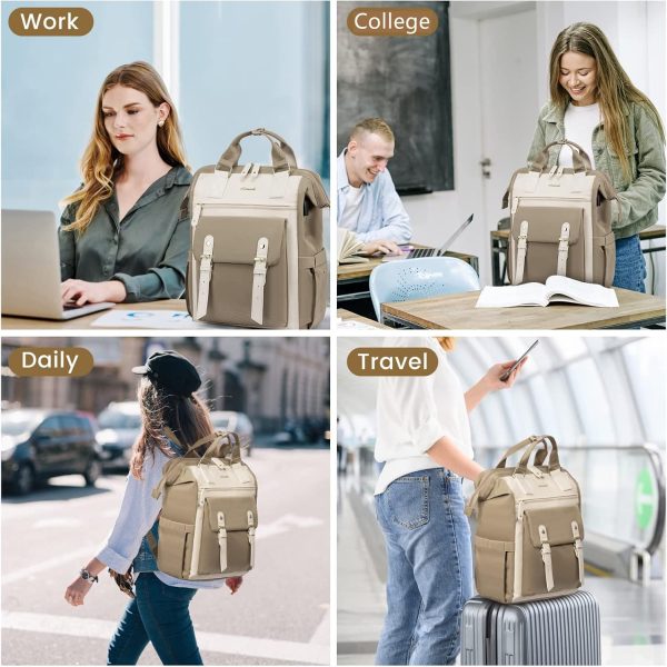 LOVEVOOK Laptop Backpack for Women Work Travel Backpack Purse, Commuter Business Computer Bag Teacher Nurse Bags, College School Backpack Student Bookbag with Multi-Pockets, 15.6 Inch, Black-brown - Image 117