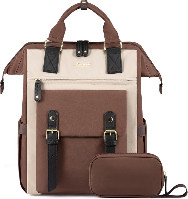 LOVEVOOK Laptop Backpack for Women Work Travel Backpack Purse, Commuter Business Computer Bag Teacher Nurse Bags, College School Backpack Student Bookbag with Multi-Pockets, 15.6 Inch, Black-brown - Image 134