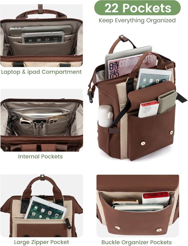 LOVEVOOK Laptop Backpack for Women Work Travel Backpack Purse, Commuter Business Computer Bag Teacher Nurse Bags, College School Backpack Student Bookbag with Multi-Pockets, 15.6 Inch, Black-brown - Image 136