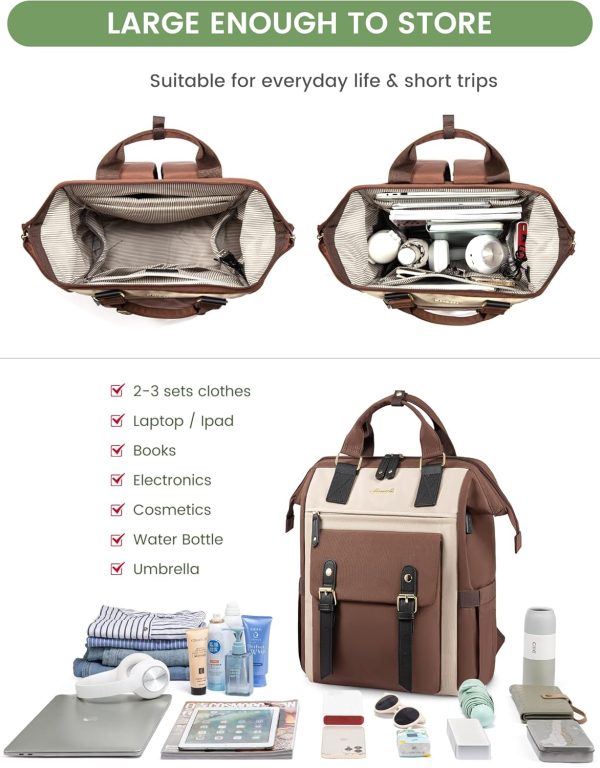 LOVEVOOK Laptop Backpack for Women Work Travel Backpack Purse, Commuter Business Computer Bag Teacher Nurse Bags, College School Backpack Student Bookbag with Multi-Pockets, 15.6 Inch, Black-brown - Image 137