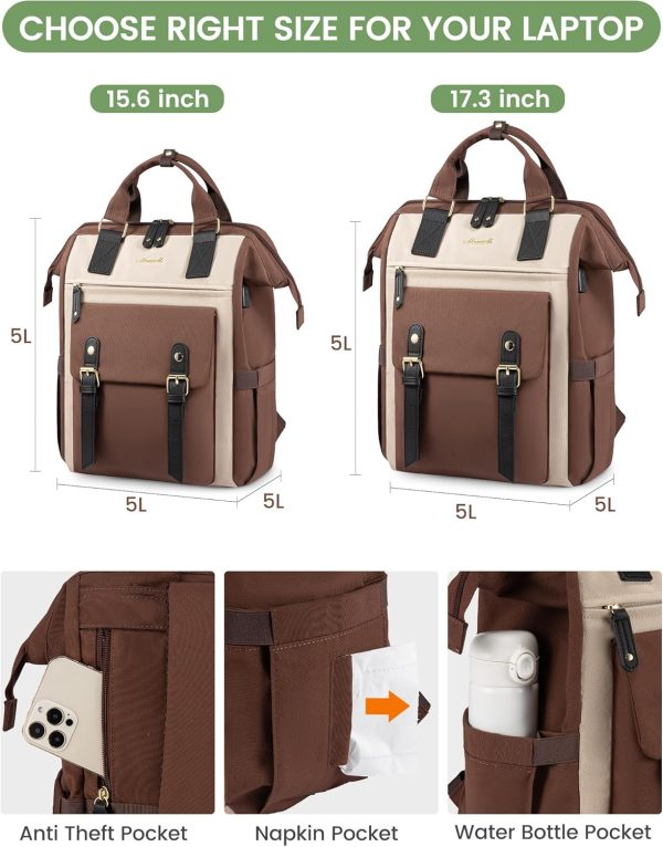 LOVEVOOK Laptop Backpack for Women Work Travel Backpack Purse, Commuter Business Computer Bag Teacher Nurse Bags, College School Backpack Student Bookbag with Multi-Pockets, 15.6 Inch, Black-brown - Image 139