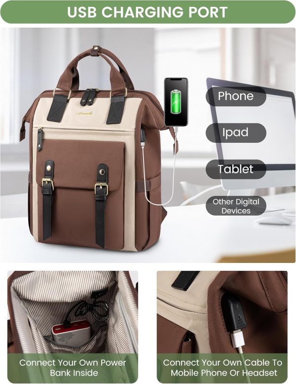 LOVEVOOK Laptop Backpack for Women Work Travel Backpack Purse, Commuter Business Computer Bag Teacher Nurse Bags, College School Backpack Student Bookbag with Multi-Pockets, 15.6 Inch, Black-brown - Image 141