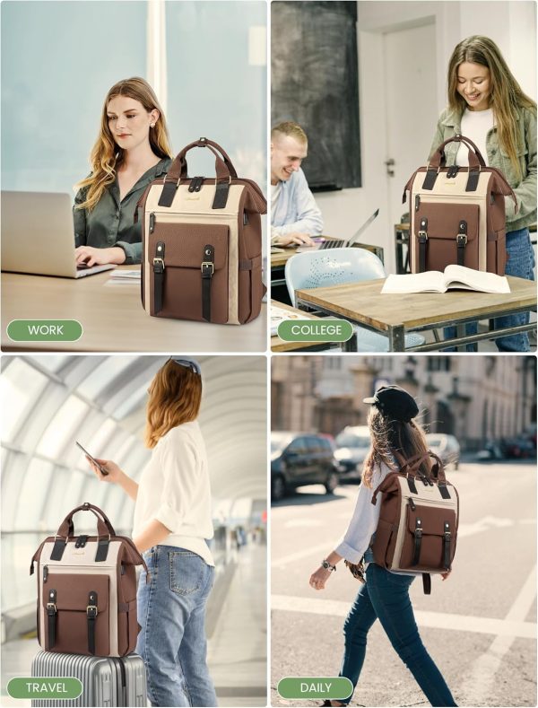 LOVEVOOK Laptop Backpack for Women Work Travel Backpack Purse, Commuter Business Computer Bag Teacher Nurse Bags, College School Backpack Student Bookbag with Multi-Pockets, 15.6 Inch, Black-brown - Image 142