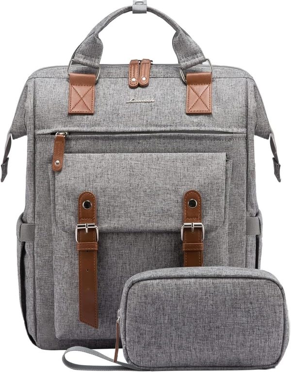 LOVEVOOK Laptop Backpack for Women Work Travel Backpack Purse, Commuter Business Computer Bag Teacher Nurse Bags, College School Backpack Student Bookbag with Multi-Pockets, 15.6 Inch, Black-brown - Image 143