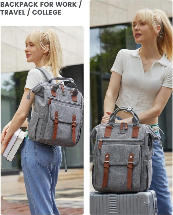 LOVEVOOK Laptop Backpack for Women Work Travel Backpack Purse, Commuter Business Computer Bag Teacher Nurse Bags, College School Backpack Student Bookbag with Multi-Pockets, 15.6 Inch, Black-brown - Image 144