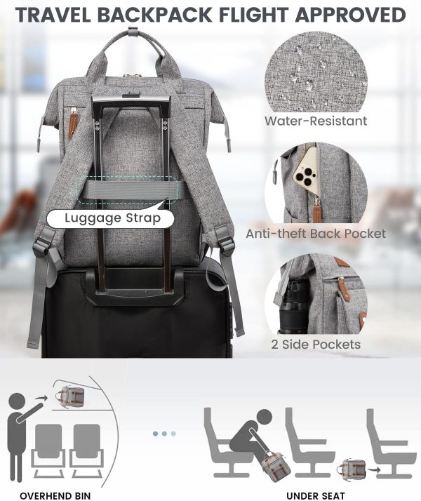 LOVEVOOK Laptop Backpack for Women Work Travel Backpack Purse, Commuter Business Computer Bag Teacher Nurse Bags, College School Backpack Student Bookbag with Multi-Pockets, 15.6 Inch, Black-brown - Image 147