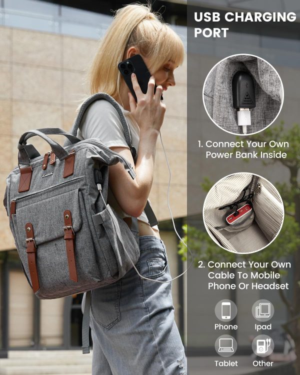 LOVEVOOK Laptop Backpack for Women Work Travel Backpack Purse, Commuter Business Computer Bag Teacher Nurse Bags, College School Backpack Student Bookbag with Multi-Pockets, 15.6 Inch, Black-brown - Image 148