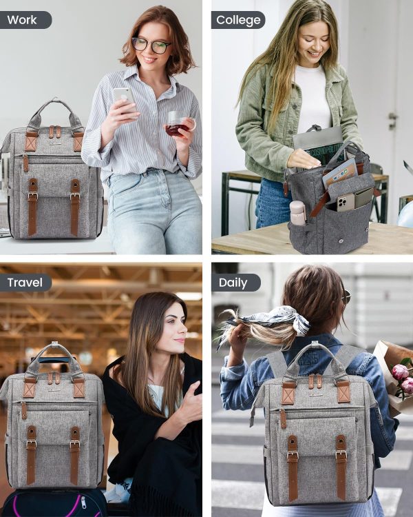 LOVEVOOK Laptop Backpack for Women Work Travel Backpack Purse, Commuter Business Computer Bag Teacher Nurse Bags, College School Backpack Student Bookbag with Multi-Pockets, 15.6 Inch, Black-brown - Image 150