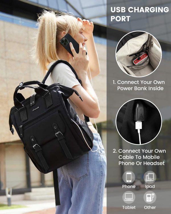 LOVEVOOK Laptop Backpack for Women Work Travel Backpack Purse, Commuter Business Computer Bag Teacher Nurse Bags, College School Backpack Student Bookbag with Multi-Pockets, 15.6 Inch, Black-brown - Image 155
