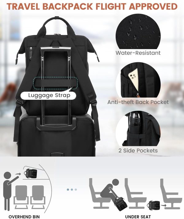 LOVEVOOK Laptop Backpack for Women Work Travel Backpack Purse, Commuter Business Computer Bag Teacher Nurse Bags, College School Backpack Student Bookbag with Multi-Pockets, 15.6 Inch, Black-brown - Image 156
