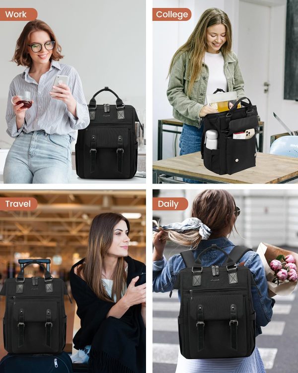 LOVEVOOK Laptop Backpack for Women Work Travel Backpack Purse, Commuter Business Computer Bag Teacher Nurse Bags, College School Backpack Student Bookbag with Multi-Pockets, 15.6 Inch, Black-brown - Image 158