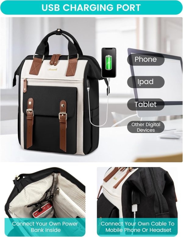 LOVEVOOK Laptop Backpack for Women Work Travel Backpack Purse, Commuter Business Computer Bag Teacher Nurse Bags, College School Backpack Student Bookbag with Multi-Pockets, 15.6 Inch, Black-brown - Image 183