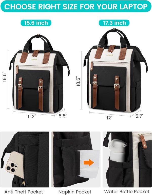 LOVEVOOK Laptop Backpack for Women Work Travel Backpack Purse, Commuter Business Computer Bag Teacher Nurse Bags, College School Backpack Student Bookbag with Multi-Pockets, 15.6 Inch, Black-brown - Image 187