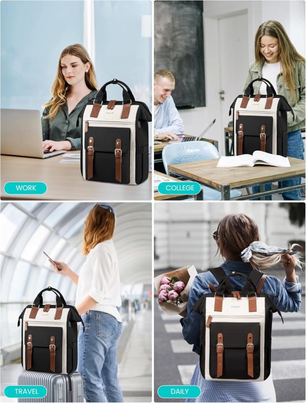 LOVEVOOK Laptop Backpack for Women Work Travel Backpack Purse, Commuter Business Computer Bag Teacher Nurse Bags, College School Backpack Student Bookbag with Multi-Pockets, 15.6 Inch, Black-brown - Image 189