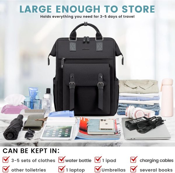 LOVEVOOK Laptop Backpack for Women Work Travel Backpack Purse, Commuter Business Computer Bag Teacher Nurse Bags, College School Backpack Student Bookbag with Multi-Pockets, 15.6 Inch, Black-brown - Image 193