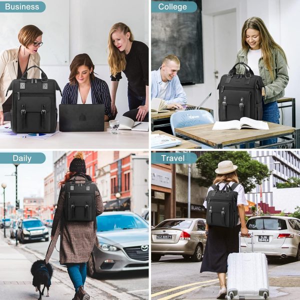 LOVEVOOK Laptop Backpack for Women Work Travel Backpack Purse, Commuter Business Computer Bag Teacher Nurse Bags, College School Backpack Student Bookbag with Multi-Pockets, 15.6 Inch, Black-brown - Image 199