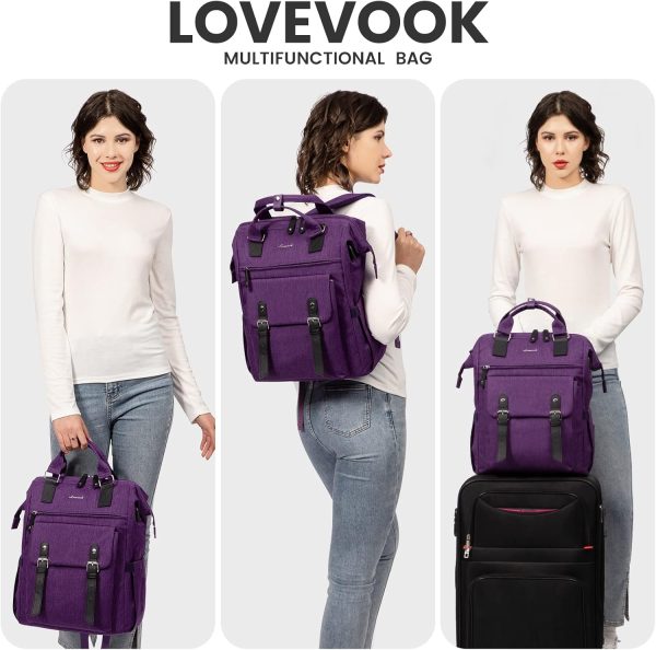 LOVEVOOK Laptop Backpack for Women Work Travel Backpack Purse, Commuter Business Computer Bag Teacher Nurse Bags, College School Backpack Student Bookbag with Multi-Pockets, 15.6 Inch, Black-brown - Image 227