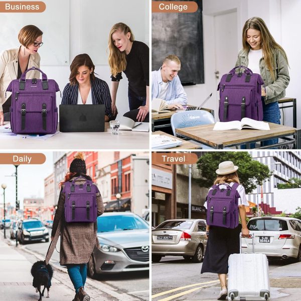 LOVEVOOK Laptop Backpack for Women Work Travel Backpack Purse, Commuter Business Computer Bag Teacher Nurse Bags, College School Backpack Student Bookbag with Multi-Pockets, 15.6 Inch, Black-brown - Image 232