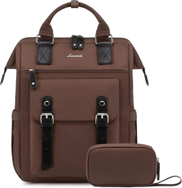LOVEVOOK Laptop Backpack for Women Work Travel Backpack Purse, Commuter Business Computer Bag Teacher Nurse Bags, College School Backpack Student Bookbag with Multi-Pockets, 15.6 Inch, Black-brown - Image 233