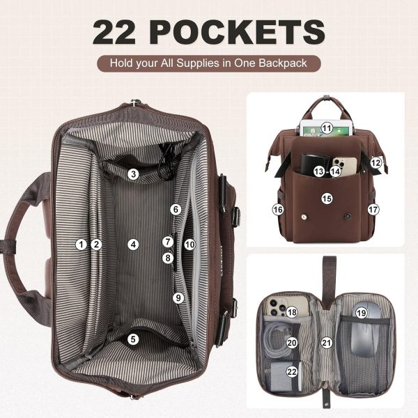 LOVEVOOK Laptop Backpack for Women Work Travel Backpack Purse, Commuter Business Computer Bag Teacher Nurse Bags, College School Backpack Student Bookbag with Multi-Pockets, 15.6 Inch, Black-brown - Image 234