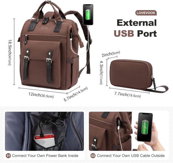 LOVEVOOK Laptop Backpack for Women Work Travel Backpack Purse, Commuter Business Computer Bag Teacher Nurse Bags, College School Backpack Student Bookbag with Multi-Pockets, 15.6 Inch, Black-brown - Image 235