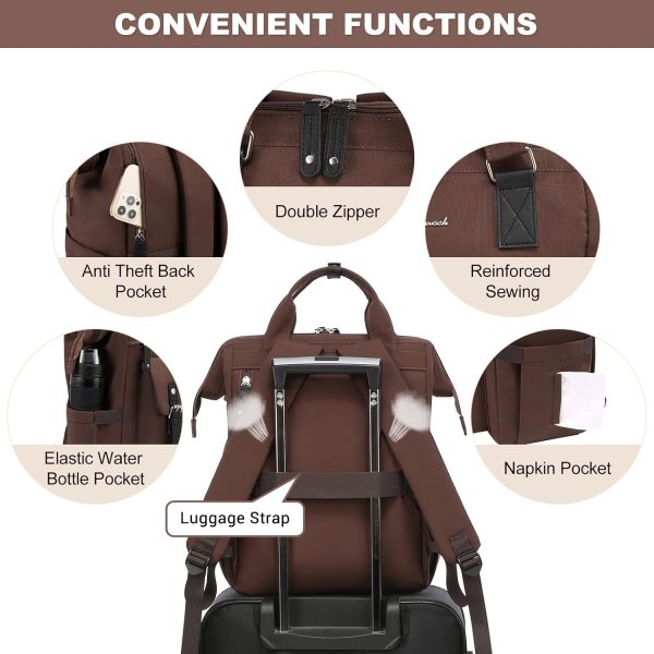 LOVEVOOK Laptop Backpack for Women Work Travel Backpack Purse, Commuter Business Computer Bag Teacher Nurse Bags, College School Backpack Student Bookbag with Multi-Pockets, 15.6 Inch, Black-brown - Image 236