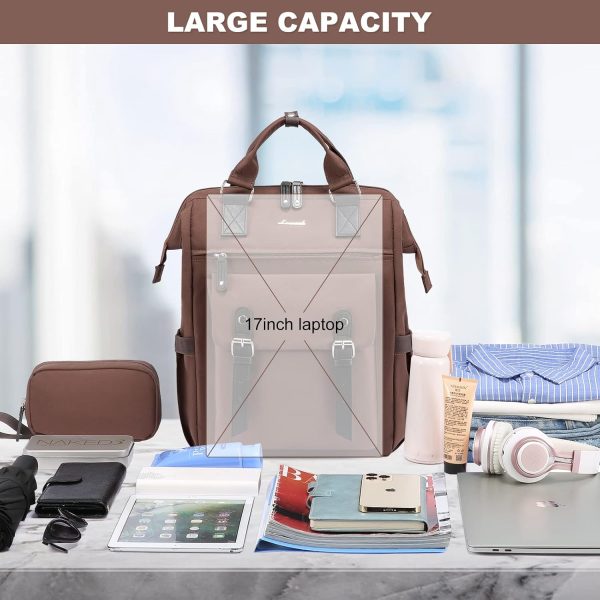 LOVEVOOK Laptop Backpack for Women Work Travel Backpack Purse, Commuter Business Computer Bag Teacher Nurse Bags, College School Backpack Student Bookbag with Multi-Pockets, 15.6 Inch, Black-brown - Image 237