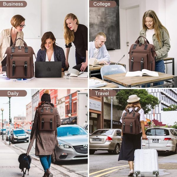 LOVEVOOK Laptop Backpack for Women Work Travel Backpack Purse, Commuter Business Computer Bag Teacher Nurse Bags, College School Backpack Student Bookbag with Multi-Pockets, 15.6 Inch, Black-brown - Image 238